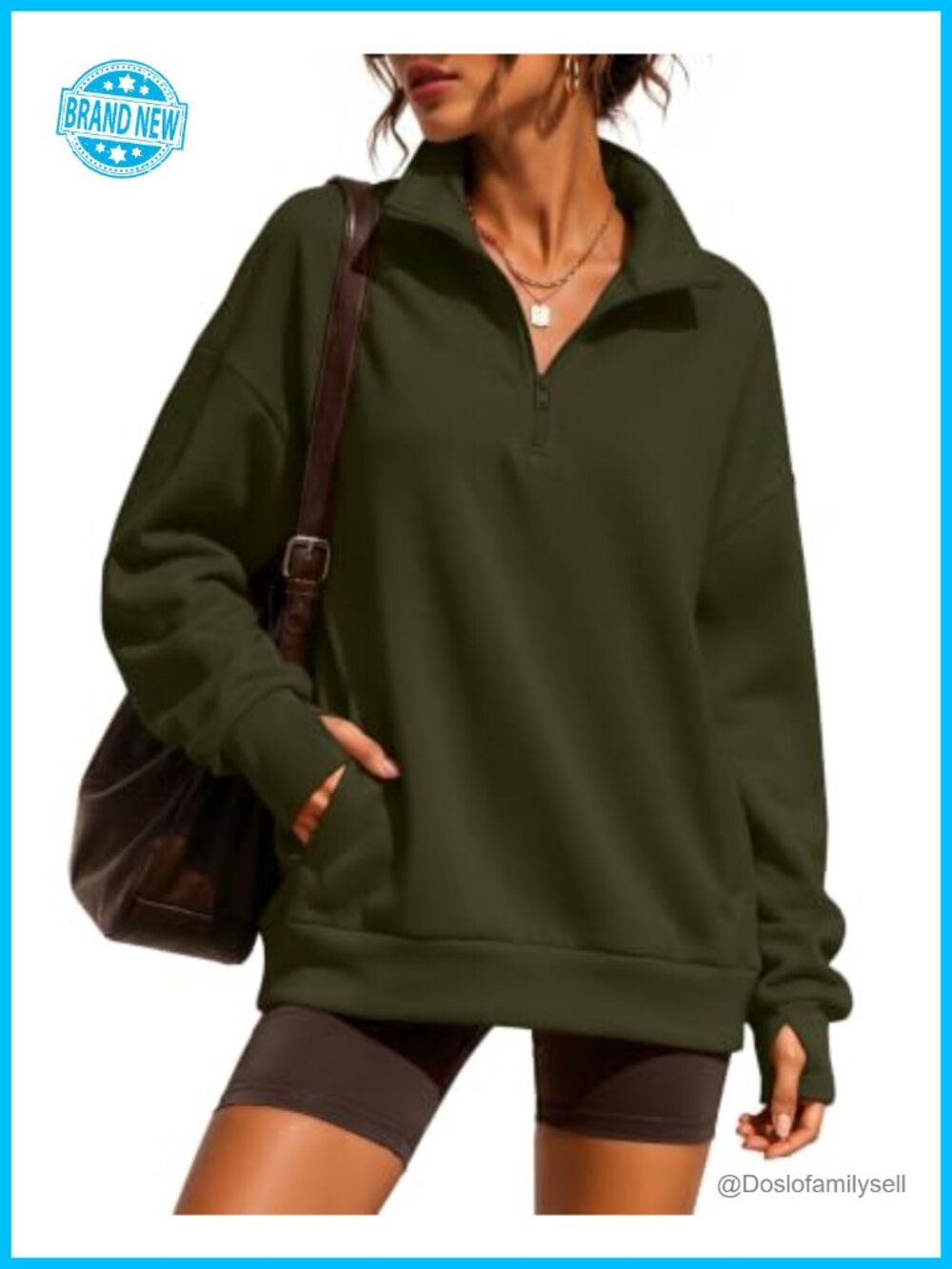 Women Quarter Zip Sweatshirt Oversized Half Zip Pullover Thumbhole Pocket